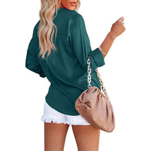 Load image into Gallery viewer, Women's Button Down Shirts Satin V Neck Long Sleeve
