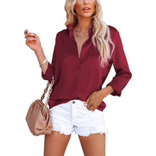 Load image into Gallery viewer, Women's Button Down Shirts Satin V Neck Long Sleeve
