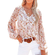 Load image into Gallery viewer, Womens Casual Boho Floral Print V Neck Long Sleeve Loose Blouse
