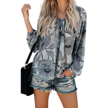 Load image into Gallery viewer, Women's Casual Boho Floral Print V Neck Long Sleeve Shirts Tops
