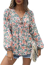 Load image into Gallery viewer, Women's Casual Boho Floral Print V Neck Long Sleeve Top
