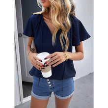 Load image into Gallery viewer, Women's Casual Boho V Neck Tops Drawstring T Shirt

