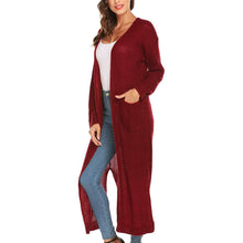 Load image into Gallery viewer, Womens Casual Long Sleeve Split Open Cardigan Knit Long Cardigan Sweaters with Pockets
