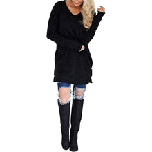 Load image into Gallery viewer, Womens Casual Long Sleeves Solid V-Neck Tunics Shirt Tops with Pockets

