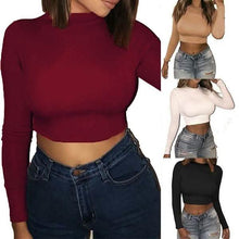 Load image into Gallery viewer, Women's Casual Round Neck Bottoming Long Sleeve Crop Top
