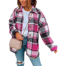Load image into Gallery viewer, Women's Casual Woolen Long Sleeve Button Down Plaid Jacket
