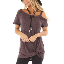 Load image into Gallery viewer, Women's Cold Shoulder Tops Summer Short Sleeve Casual Twist Knot Blouse T-Shirt
