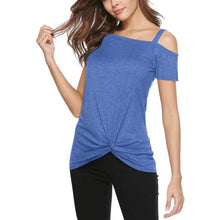 Load image into Gallery viewer, Women's Cold Shoulder Tops Summer Short Sleeve Casual Twist Knot Blouse T-Shirt
