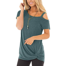 Load image into Gallery viewer, Women's Cold Shoulder Tops Summer Short Sleeve Casual Twist Knot Blouse T-Shirt
