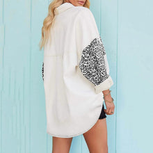Load image into Gallery viewer, Womens Contrast Leopard Denim Jacket Long Sleeve Button Down Shirts
