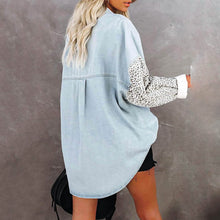 Load image into Gallery viewer, Womens Contrast Leopard Denim Jacket Long Sleeve Button Down Shirts
