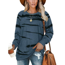 Load image into Gallery viewer, Womens Crewneck Long Sleeve Sweatshirts Striped Casual Tops Printed Loose Pullover Shirts

