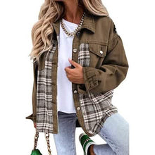 Load image into Gallery viewer, Women's Denim Jacket Long Sleeve Plaid Button Down Shirts Shacket
