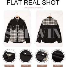 Load image into Gallery viewer, Women's Denim Jacket Long Sleeve Plaid Button Down Shirts Shacket
