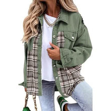 Load image into Gallery viewer, Women's Denim Jacket Long Sleeve Plaid Button Down Shirts Shacket
