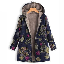 Load image into Gallery viewer, Women's Fashion Leaves Floral Print Fluffy Fur Hooded Long Sleeve Vintage Casual Coat
