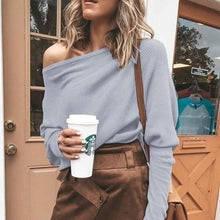 Load image into Gallery viewer, Women's Fashion Off Shoulder Long Sleeve Sweater Casual Long Sleeved Sweatshirt Top
