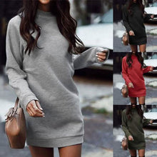 Load image into Gallery viewer, Women’s Fashion Solid Color Round Neck Cotton Pullover Dress
