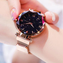 Load image into Gallery viewer, Womens Fashion Starry Sky Watches Magnet Buckle Mesh Belt Diamond Quartz Watch Women Dress Rose Gold Analog Watch Starry Sky Stainless Steel Quartz Ladies Magnetic Band Simple Fashion Gold Watches For Women
