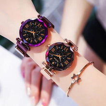 Load image into Gallery viewer, Womens Fashion Starry Sky Watches Magnet Buckle Mesh Belt Diamond Quartz Watch Women Dress Rose Gold Analog Watch Starry Sky Stainless Steel Quartz Ladies Magnetic Band Simple Fashion Gold Watches For Women
