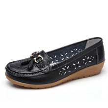 Load image into Gallery viewer, Womens Flats Summer Genuine Leather Shoes Low Heels Slip On Casual Flat Shoes Women's Espadrilles Casual Shoes Spring Comfortable Strong Design
