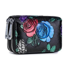 Load image into Gallery viewer, Women's Floral Faux Leather Double Zipper Card Holder and Coin Purse
