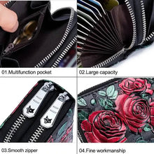 Load image into Gallery viewer, Women's Floral Faux Leather Double Zipper Card Holder and Coin Purse

