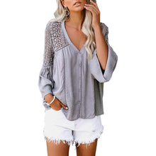 Load image into Gallery viewer, Women's Lace Crochet V Neck 3/4 Sleeve Button Down Blouses Casual Shirts Tops
