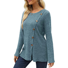 Load image into Gallery viewer, Women's Long Sleeve Crew Neck Tunic Tops Buttons Side
