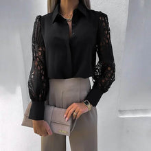 Load image into Gallery viewer, Women's Long Sleeve Cutout Lace Button Down Shirt
