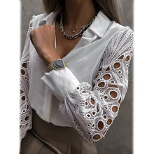 Load image into Gallery viewer, Women's Long Sleeve Cutout Lace Button Down Shirt
