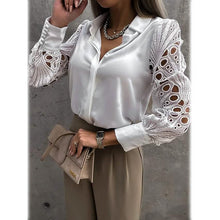 Load image into Gallery viewer, Women's Long Sleeve Cutout Lace Button Down Shirt

