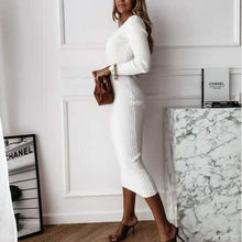 Load image into Gallery viewer, Women's Long Sleeve Dress V-neck Casual Dresses Soid Color Stripe Bodycon Dress Plus Size Long Dress
