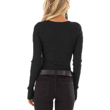 Load image into Gallery viewer, Women's Long Sleeve V Neck Ribbed Button Down Knit Sweater Fitted Top
