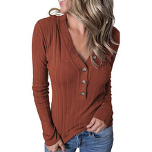 Load image into Gallery viewer, Women's Long Sleeve V Neck Ribbed Button Knit Sweater

