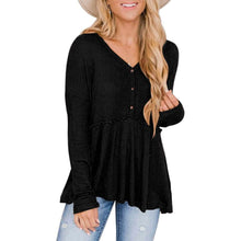 Load image into Gallery viewer, Women's Long Sleeve V Neck Ruffle Babydoll Tunic Tops
