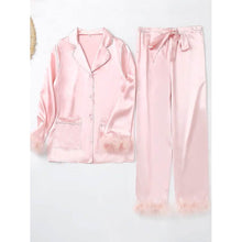 Load image into Gallery viewer, Women's Loungewear Pajamas Sets Pure Color Silk Simple Soft Shirt Pant

