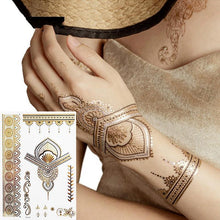 Load image into Gallery viewer, Womens Metallic Temporary Sticker Tattoos Gold Silver Waterproof Tattoos for Women
