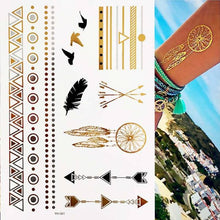Load image into Gallery viewer, Womens Metallic Temporary Sticker Tattoos Gold Silver Waterproof Tattoos for Women
