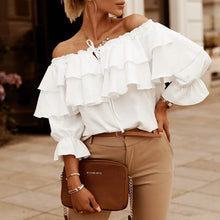 Load image into Gallery viewer, Women's Off Shoulder Ruffle Long Sleeve Shirt Casual Layered Top
