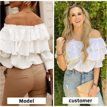 Load image into Gallery viewer, Women's Off Shoulder Ruffle Long Sleeve Shirt Casual Layered Top
