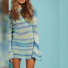 Load image into Gallery viewer, Women's Open Back Knitted Striped Sweater Dress
