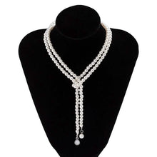 Load image into Gallery viewer, Women's Elegant Multi-Layered Faux Pearl Necklace, Boho Tassel Pendant, Dual-Strand Jewelry

