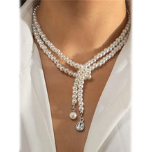 Load image into Gallery viewer, Women's Elegant Multi-Layered Faux Pearl Necklace, Boho Tassel Pendant, Dual-Strand Jewelry
