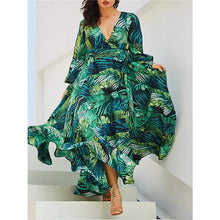 Load image into Gallery viewer, Women's Plus Size A Line Dress Floral V Neck Print Lantern Sleeve
