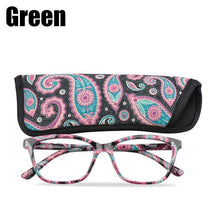 Load image into Gallery viewer, Womens Pocket Printed Reading Glasses With Matching Pouch Spring Hinge Presbyopic Reading Glasses For Women Anti Eyestrain Computer Reading TV Glasses Stylish Frame+1.0 To 4.0
