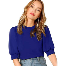 Load image into Gallery viewer, Women's Puff Sleeve Pullover Keyhole Back Blouse
