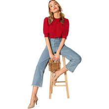 Load image into Gallery viewer, Women's Puff Sleeve Pullover Keyhole Back Blouse
