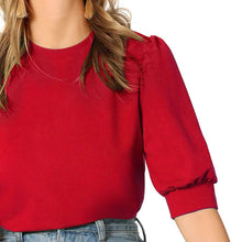 Load image into Gallery viewer, Women's Puff Sleeve Pullover Keyhole Back Blouse
