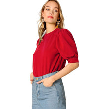 Load image into Gallery viewer, Women's Puff Sleeve Pullover Keyhole Back Blouse
